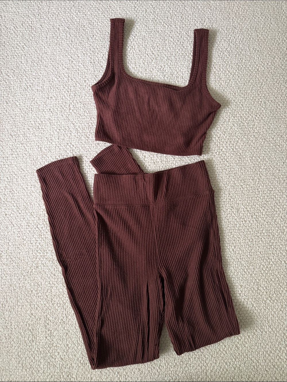 Abercrombie & Fitch Ribbed Matching Leggings and Crop Tank - Dark Brown